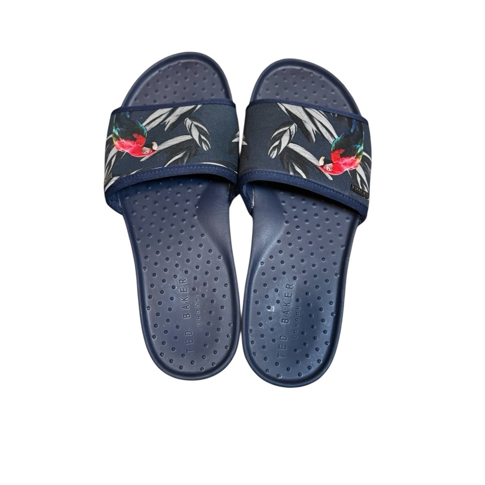 Ted Baker Men's Sauldi Slide Dark Blue Tropical Summer Parrot Size 42 (9 US) - Picture 2 of 5